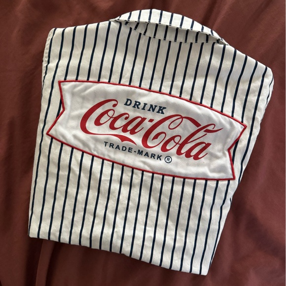 Coca Cola Tops - Coca-cola trademark button up stripe collared shirt